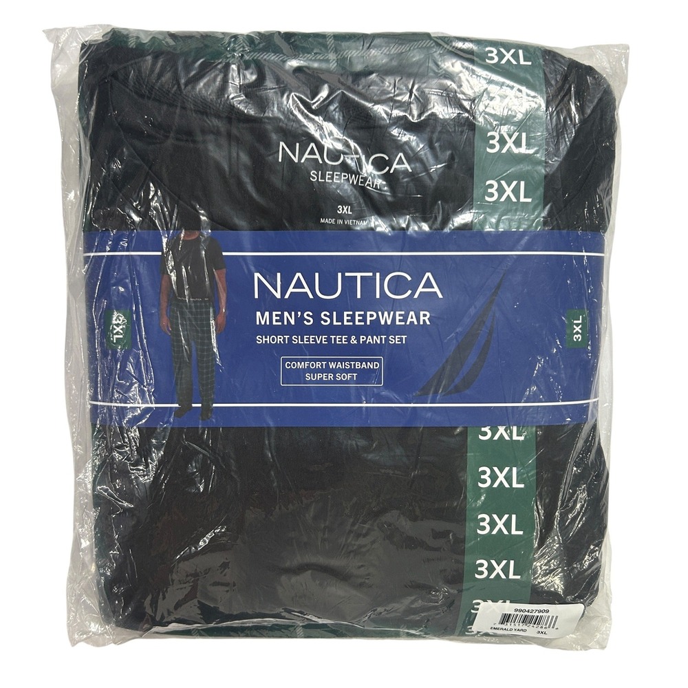 Nautica Mens Sleepwear‎ Pajama Set 3XL Short Sleeve Tee Plaid Pants NWT